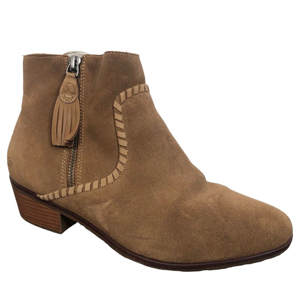 Jack Rogers Brown Suede Ankle Boots Tassel Side Zipper Women’s Size 9M